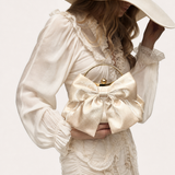 Champagne Bow Satin Clutch