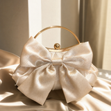 Champagne Bow Satin Clutch