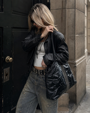 Rivet Crinkle Leather Tote