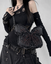 Frayed Denim Butterfly Backpack