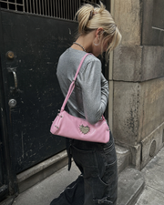 Spiked Heart Pink Baguette Bag