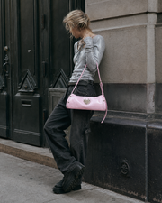Spiked Heart Pink Baguette Bag