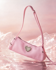 Spiked Heart Pink Baguette Bag