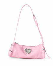 Spiked Heart Pink Baguette Bag