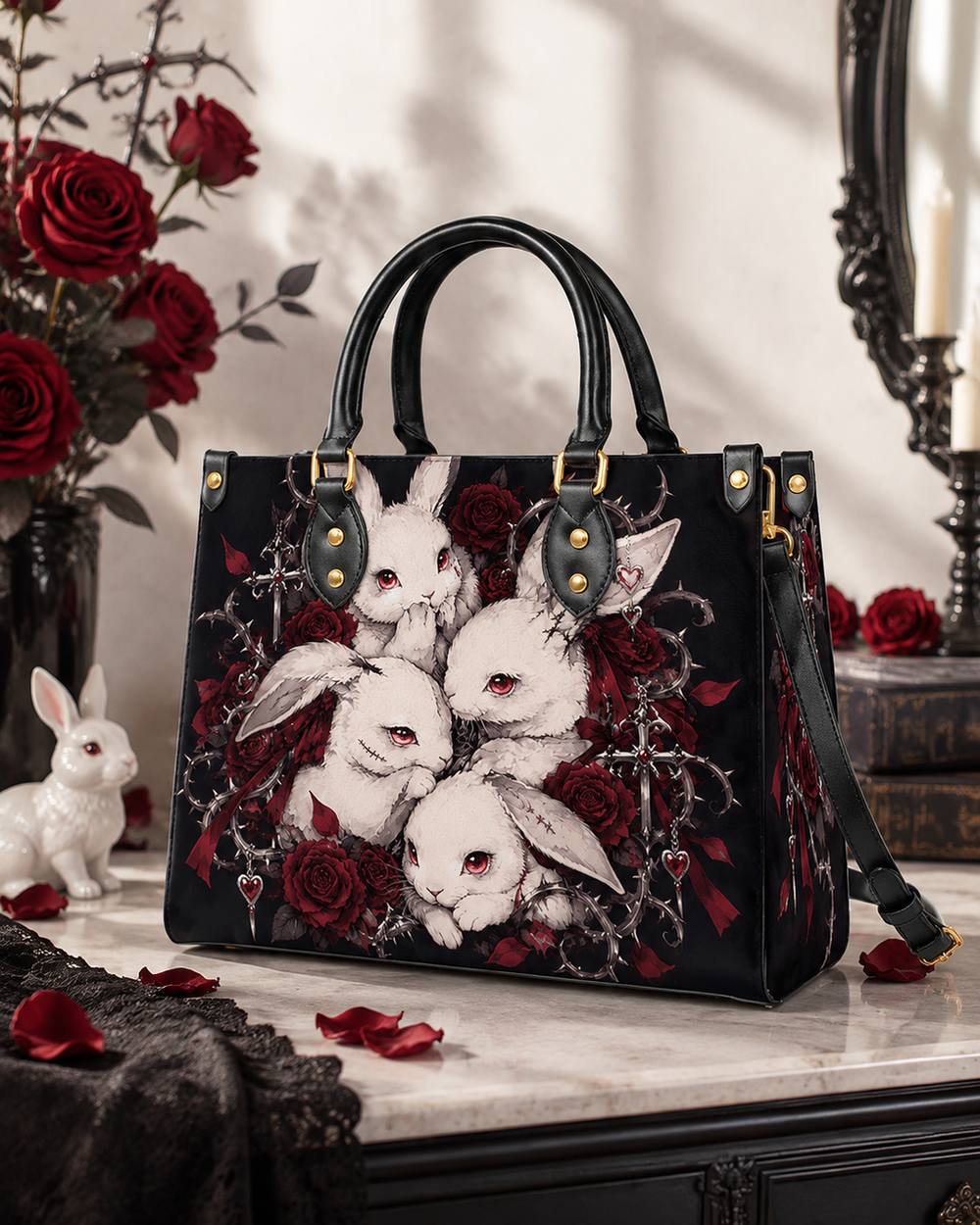 Crimson Lapin Leather Handbag