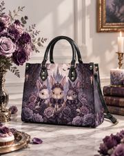Violet Moon Bunnies Leather Handbag