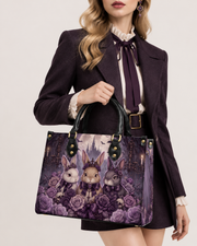 Violet Moon Bunnies Leather Handbag