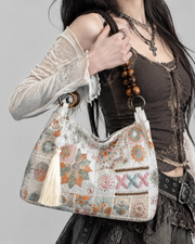 Boho Embroidery Beaded Hobo Bag