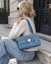 Heart Chain Denim-Style Handbag