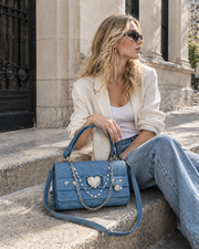 Heart Chain Denim-Style Handbag