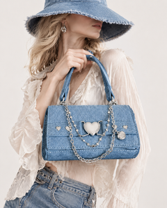 Heart Chain Denim-Style Handbag