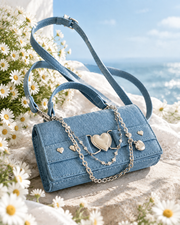 Heart Chain Denim-Style Handbag