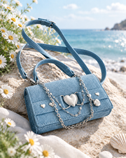 Heart Chain Denim-Style Handbag