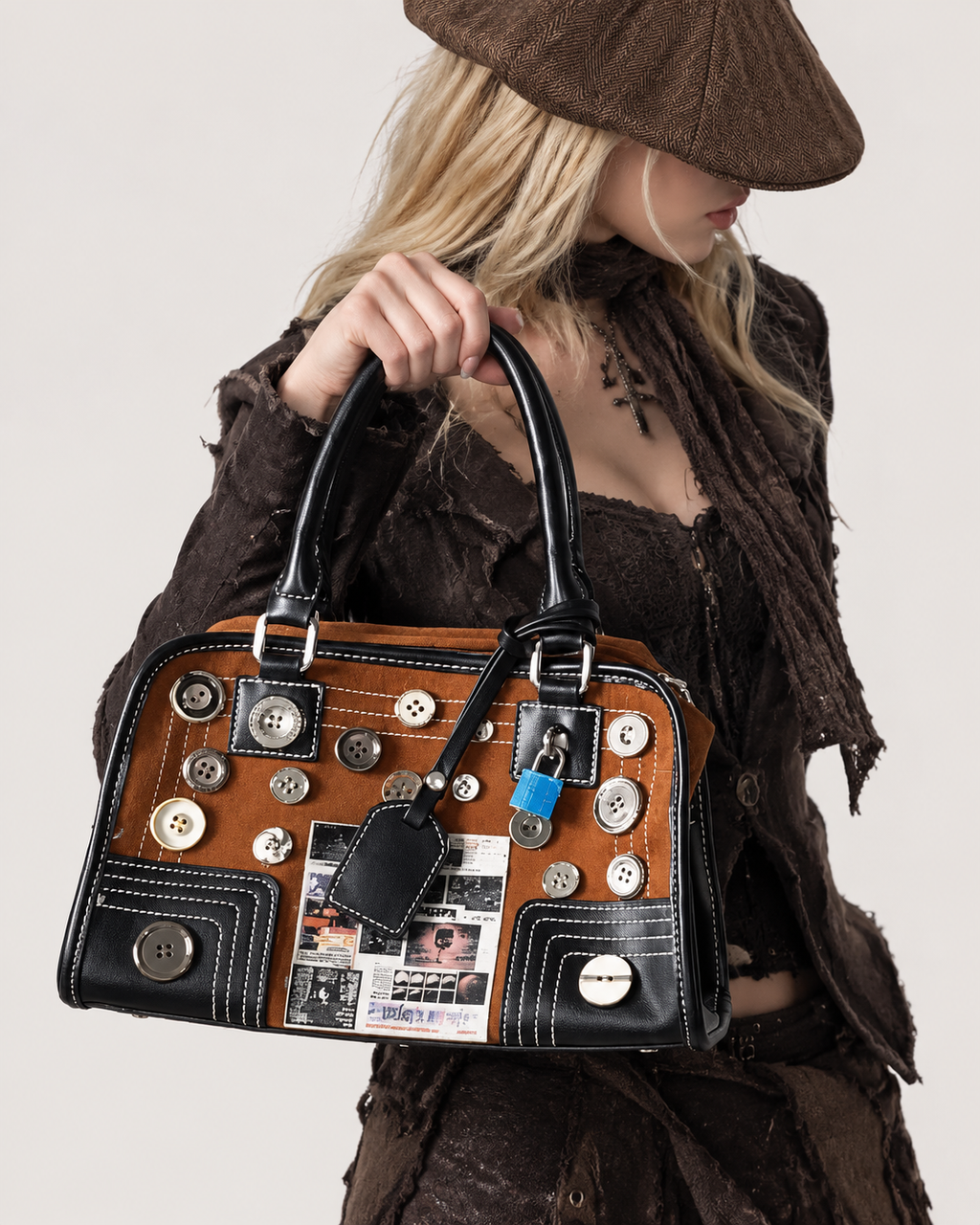 Button Patchwork Handbag