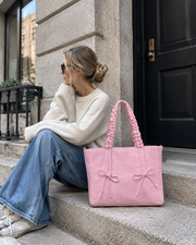 Blush Ruched Bow Tote