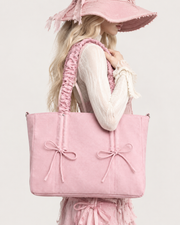Blush Ruched Bow Tote