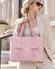 Blush Ruched Bow Tote