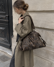 Grunge Style Leopard Print Studded Hobo Purse