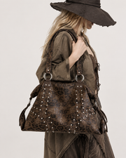 Grunge Style Leopard Print Studded Hobo Purse