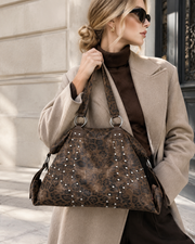 Grunge Style Leopard Print Studded Hobo Purse