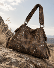 Grunge Style Leopard Print Studded Hobo Purse