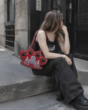 Red Gothic Skeleton Tombstone Handbag