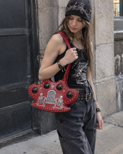 Red Gothic Skeleton Tombstone Handbag