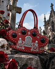 Red Gothic Skeleton Tombstone Handbag