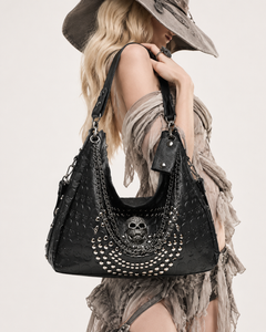 Gothic Studded Skull Chain Decor Hobo Handbag