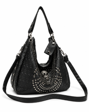 Gothic Studded Skull Chain Decor Hobo Handbag