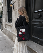 Dark Fabric Burgundy Rose Tote