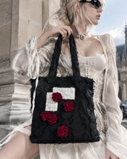 Dark Fabric Burgundy Rose Tote