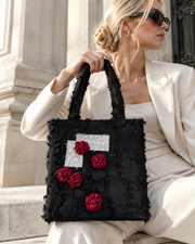 Dark Fabric Burgundy Rose Tote