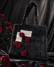 Dark Fabric Burgundy Rose Tote