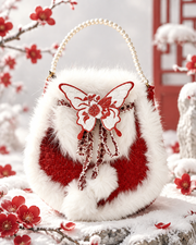 Winter Red Fuzzy Butterfly Christmas Bag