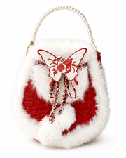 Winter Red Fuzzy Butterfly Christmas Bag