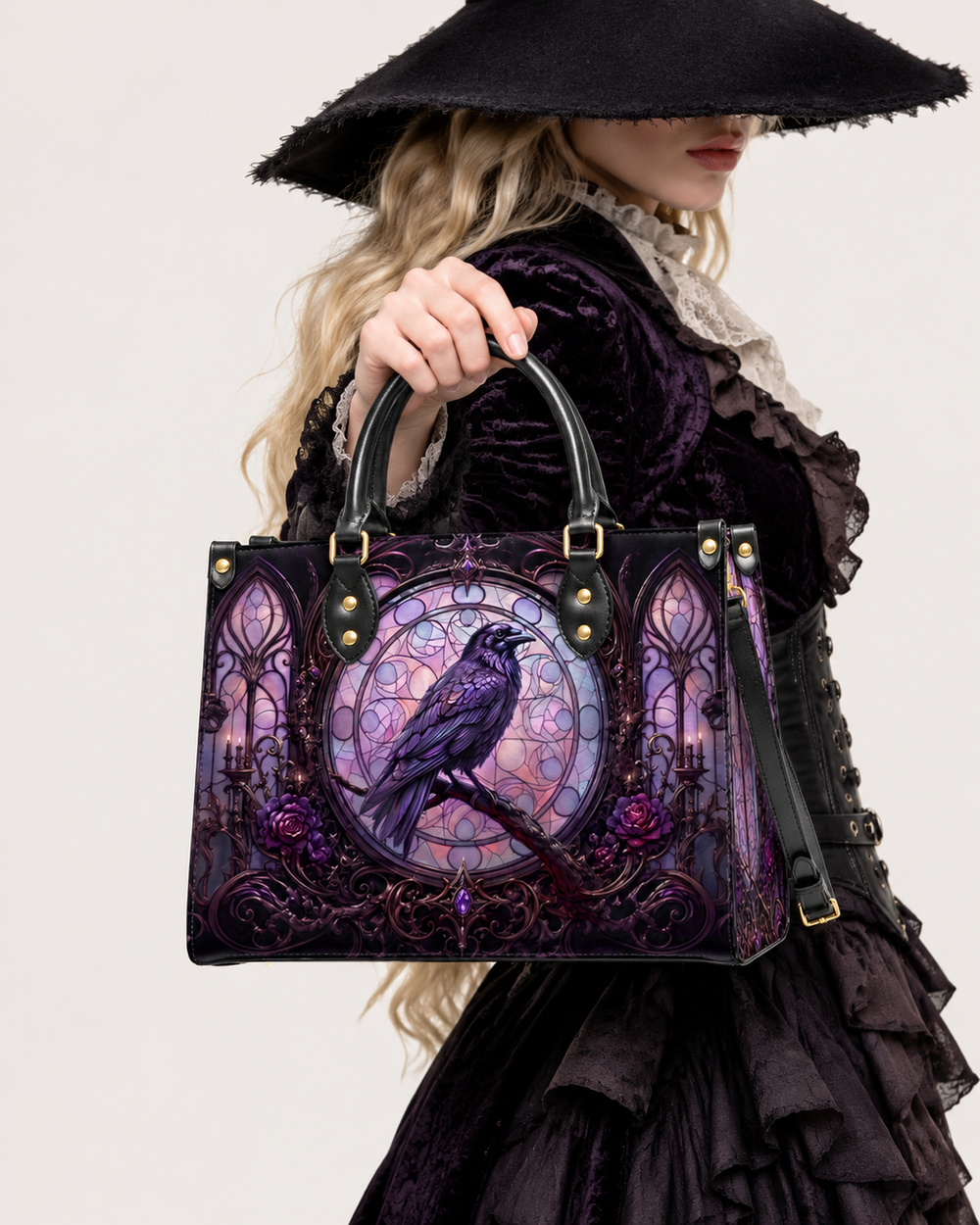 Stained Glass Raven Letter Leather Handbag