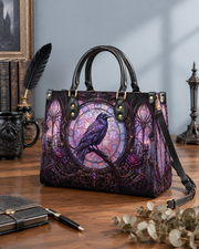 Stained Glass Raven Letter Leather Handbag