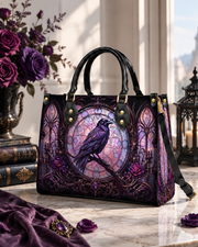 Stained Glass Raven Letter Leather Handbag