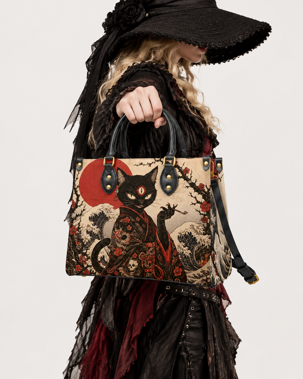 Crimson Bakeneko Leather Handbag
