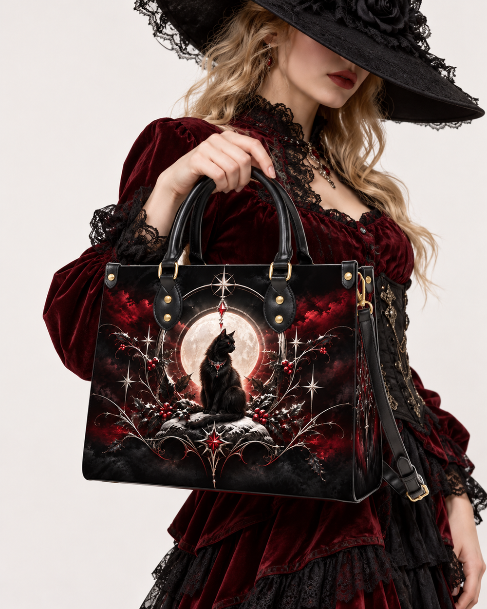 Winter Cat Leather Handbag