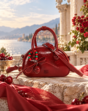 Christmas Burgundy Dome Bag with Bell Charm