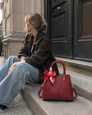 Christmas Burgundy Tote with Silk Scarf Bow