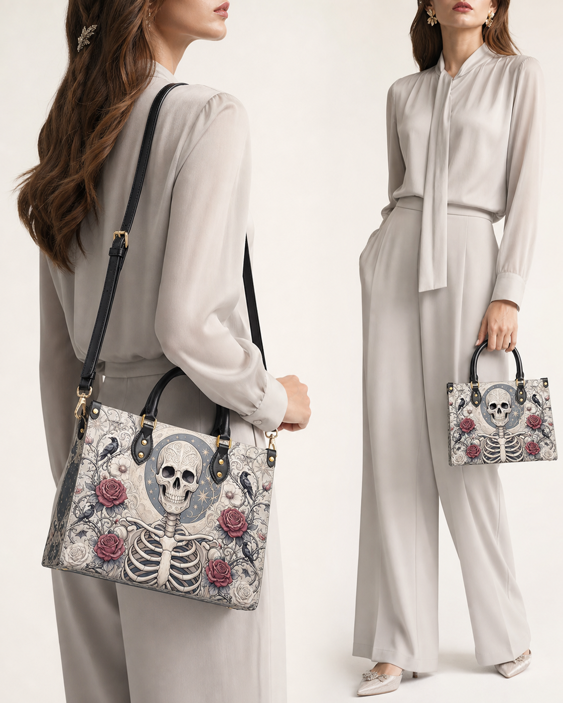 Bone Scroll Leather Handbag