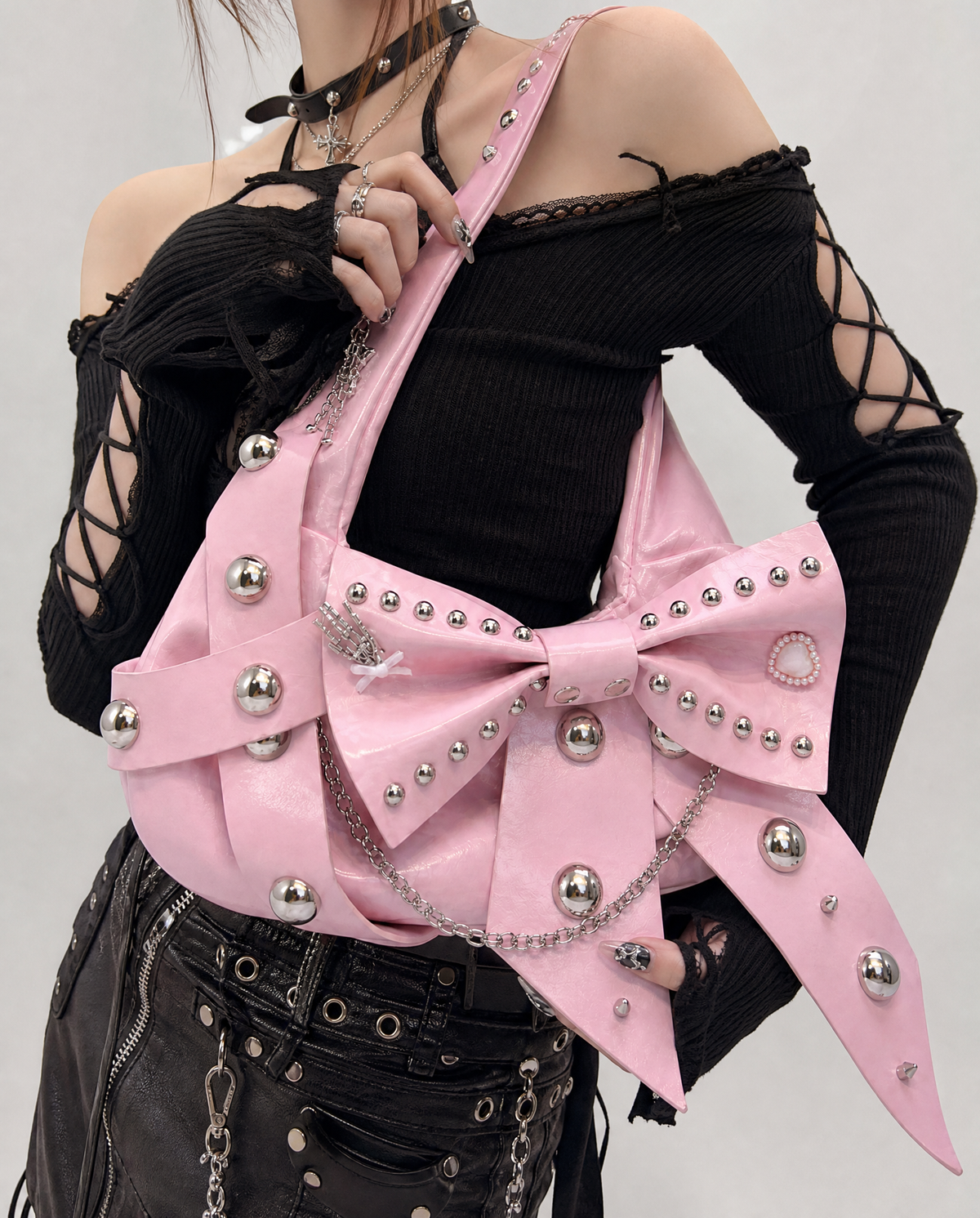 Sweet Chaos Rivet Bow Hobo