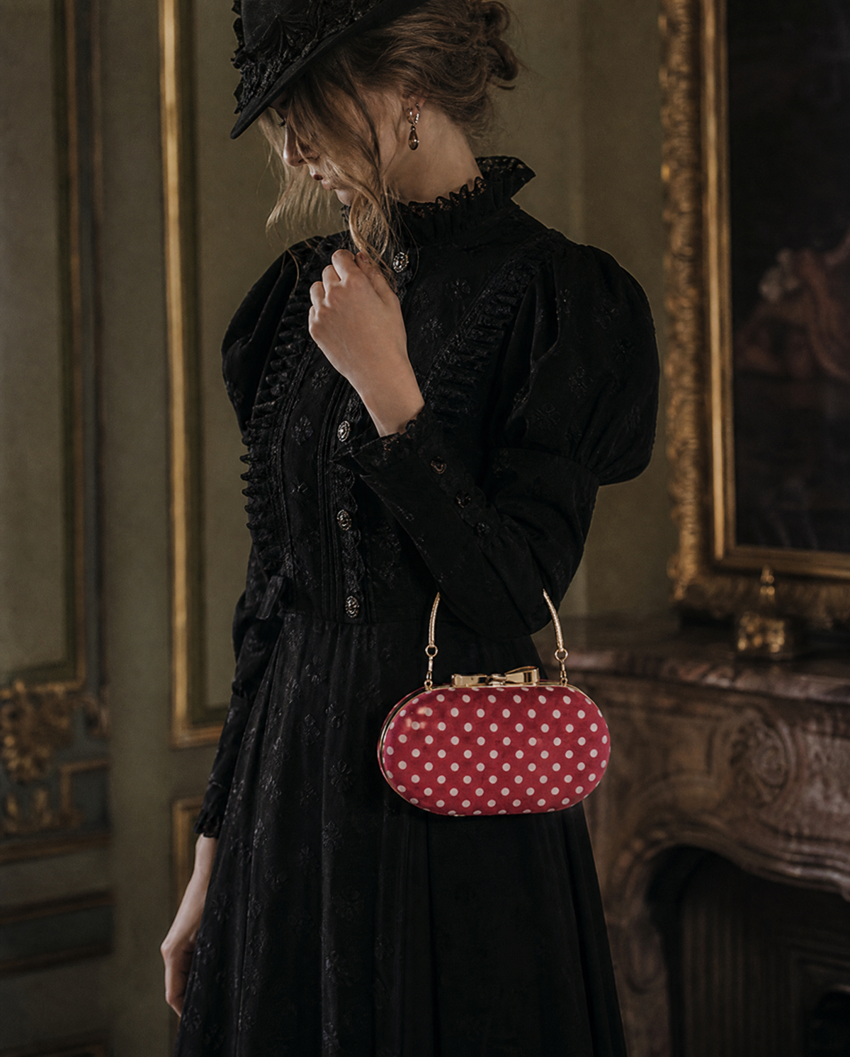 Rouge Polka Velvet Clutch